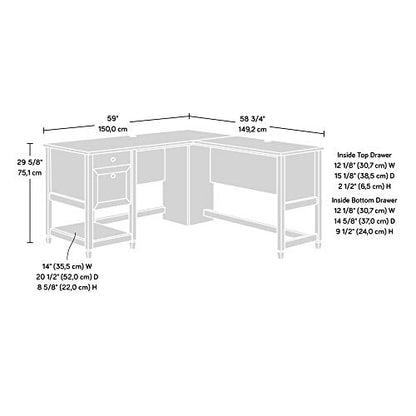 Edge Water L-Shaped Corner Desk with Storage Drawers and Open Shelf, in Chalked Chestnut