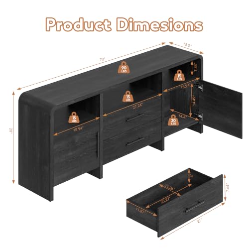 70" Curved TV Stand with Storage for TVs Up to 80", view 3