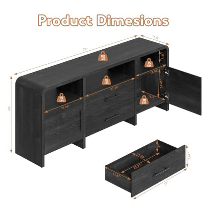 70" Curved TV Stand with Storage for TVs Up to 80", view 3