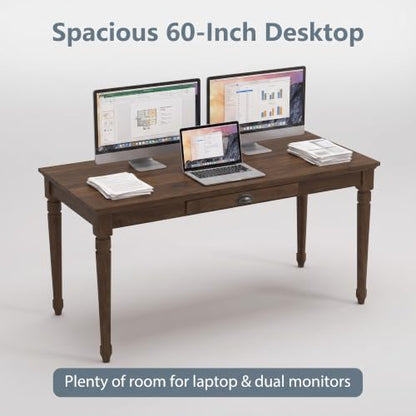 60" Rustic Farmhouse Wood Writing Desk with Storage Drawer, view 6