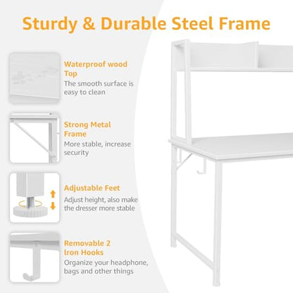 DLisiting White Computer Desk with Hutch & Drawers, view 6