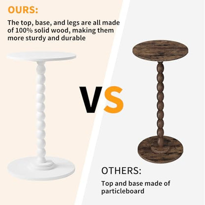 Side Table, Wood Round Drink Table, Small End Table, Weighted Base Pedestal Table for Living Room, Bedroom, Modern White YD-RST001W