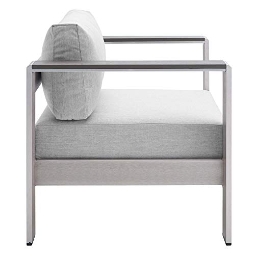 Shore Aluminum 4 Piece Outdoor Patio Furniture Set | Weather Resistant | Sunbrella Cushions | Sofa, Armchairs, Coffee Table