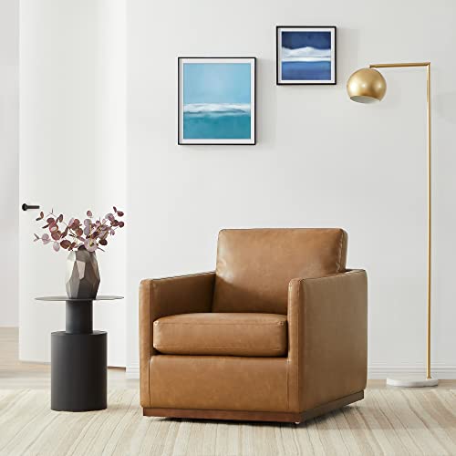 CHITA Faux Leather Swivel Accent Chair, Wood Frame, Fully Assembled, White | Leather Arm Chair with 360° Swivel Solid Wood Base, Mid Century Modern Living Room Chair, 33"Dx30"Wx33"H, 300 Lb Capacity