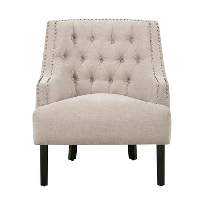 Accent Chair Reading Chair Comfy Chair for Bedroom, Upholstered Armchair with Solid Wood Frame, Tufted Cushion Nail Head Trim, Single Sofa Chair for Living Room, Office, Taupe Chenille