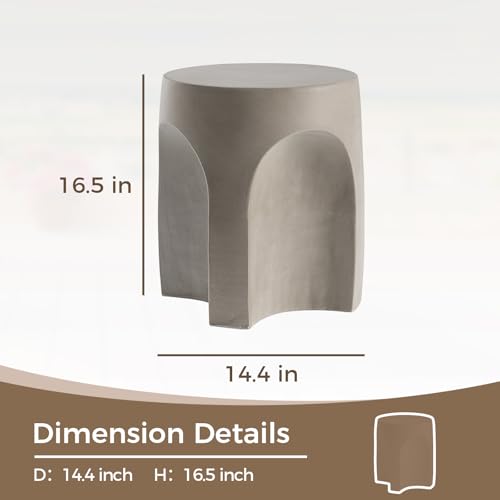 Concrete Side Table Drum Shape,17''H Outdoor Side Table, Patio Accent Table Cement End Tables, Garden Decorative Stool, Plant Stand Drum Table, Grey