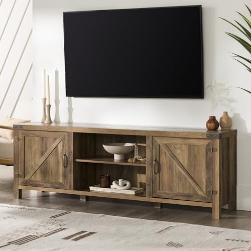 Georgetown Modern Farmhouse Double Barn Door TV Stand for TVs up to 80 Inches, 70 Inch, Rustic Oak, Without Fireplace, 15.75 x 70 x 24 inches
