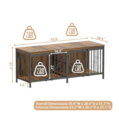 71" Double Dog Crate with Elevated Legs, Brown, view 4