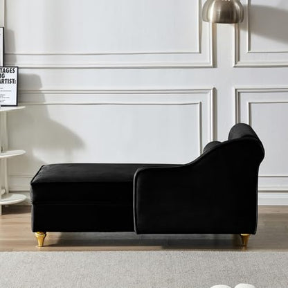 60" Black Velvet Chaise Lounge Indoor with Storage & Gold Metal Legs, view 8