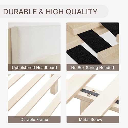 Upholstered Boucle Bed Frame Noise-Free Assembly, view 5