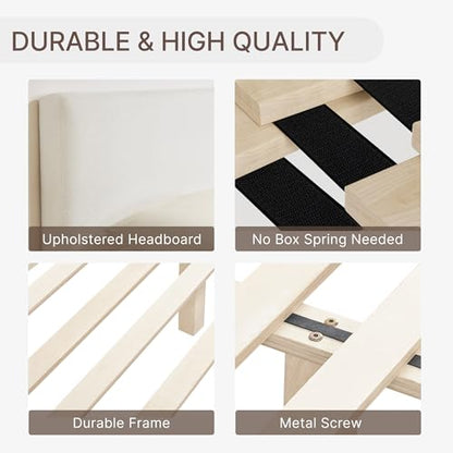Upholstered Boucle Bed Frame Noise-Free Assembly, view 5