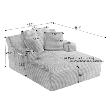 66" Oversized Chaise Lounge Chair, Corduroy Boneless Cloud Couch, view 2