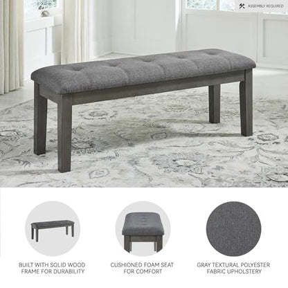 Signature Design by Ashley Hallanden Collection 50" Cushioned Dining Bench, Textural Fabric with Solid Wood Legs, Contemporary Two-Tone Gray Finish for Kitchens and Dining Rooms