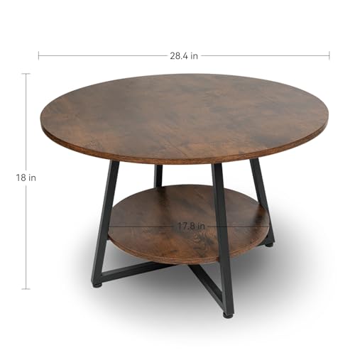 Round Coffee Table, 2-Tier Circle Coffee Table with Storage, Modern Wood Round Center Table, for Living Room, Small Space, Home Office, Easy Assembly, Rustic Brown