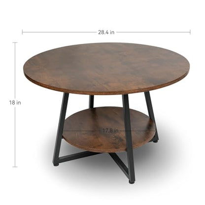 Round Coffee Table, 2-Tier Circle Coffee Table with Storage, Modern Wood Round Center Table, for Living Room, Small Space, Home Office, Easy Assembly, Rustic Brown