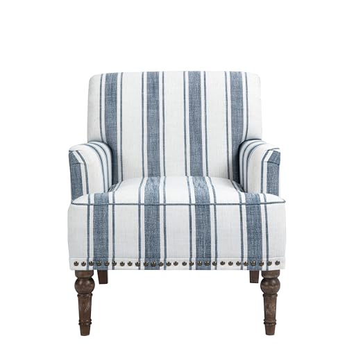 Stripe Accent Chairs Set of 2, Living Room Arm Chair Modern Nailhead Trim Club Armchair, Comfy Upholstered Sofa Lounge Seat Reading Seat Bedroom Side Seating for Home Office, Dark Blue