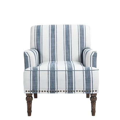 Stripe Accent Chairs Set of 2, Living Room Arm Chair Modern Nailhead Trim Club Armchair, Comfy Upholstered Sofa Lounge Seat Reading Seat Bedroom Side Seating for Home Office, Dark Blue