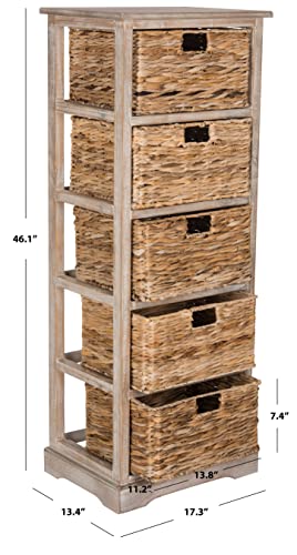 SAFAVIEH Furniture - Vedette 5-Basket Storage Tower - White Washed - Solid Wood - Coastal Basket Tower Design - Ideal for Entryway, Living Room, 17.5"W x 13.5"D x 46"H - Fully Assembled (AMH5739E)