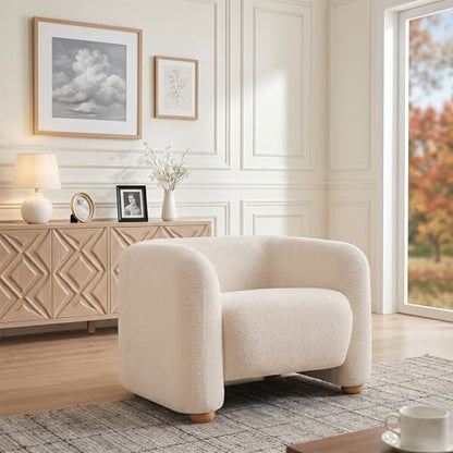 40" Modern Accent Chair Reading Chair Oversized Barrel Chairs for Living Room Bedroom Apartment (1, Khaki)