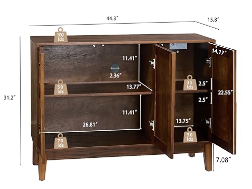 44" Mid-Century Modern Wood Sideboard Buffet Cabinet, view 3