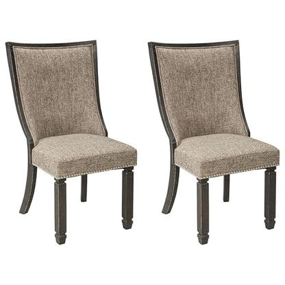 Signature Design by Ashley Tyler Creek Dining Room Chairs, Set of 2, Upholstered Host Chair with Solid Wood Frame, Urban Farmhouse Seating for Kitchens, Textured Black and Grayish Brown