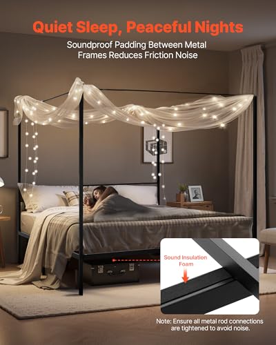 Canopy Bed Frame King Size, Metal Canopy Bed with Four Posters Design, view 6