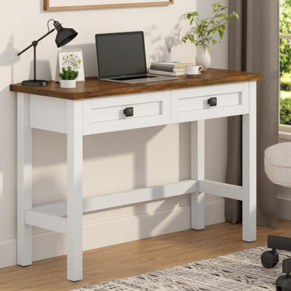 Farmhouse Small Computer Desk with 2 Drawer for Bedroom, 39.4 in Work Table, view 8