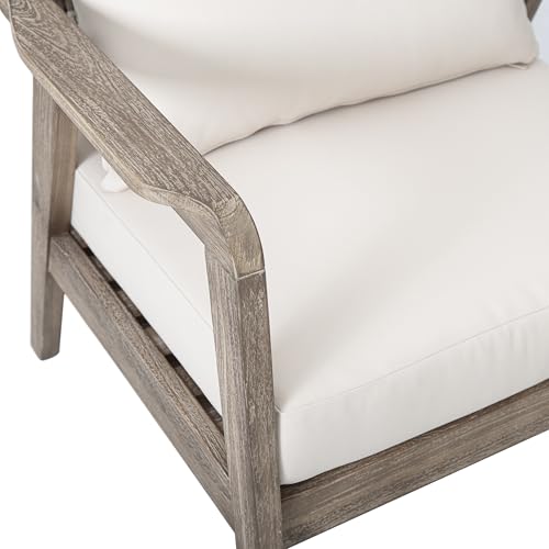 Ursa Outdoor Patio Club Chair, Acacia Wood Arm Chair, Single Sofa Chair, Patio Furniture, Deep Seating with Cushion for Porch, Garden, Backyard, Balcony, Light Brown