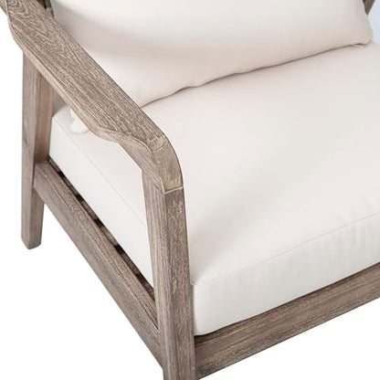 Ursa Outdoor Patio Club Chair, Acacia Wood Arm Chair, Single Sofa Chair, Patio Furniture, Deep Seating with Cushion for Porch, Garden, Backyard, Balcony, Light Brown