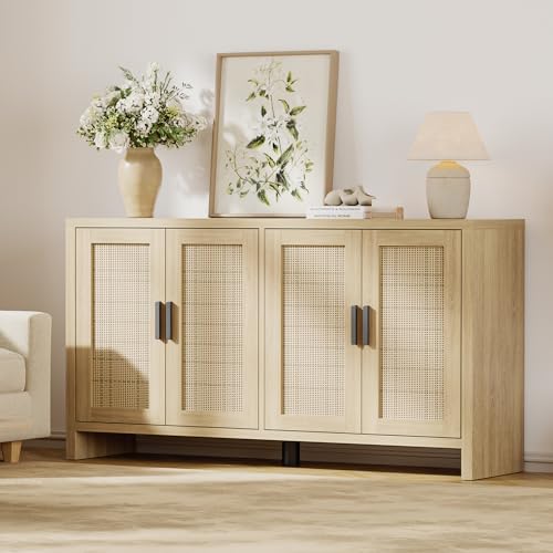 Rattan Buffet Cabinet with Storage, Sideboard with Doors, Console Table, view 4