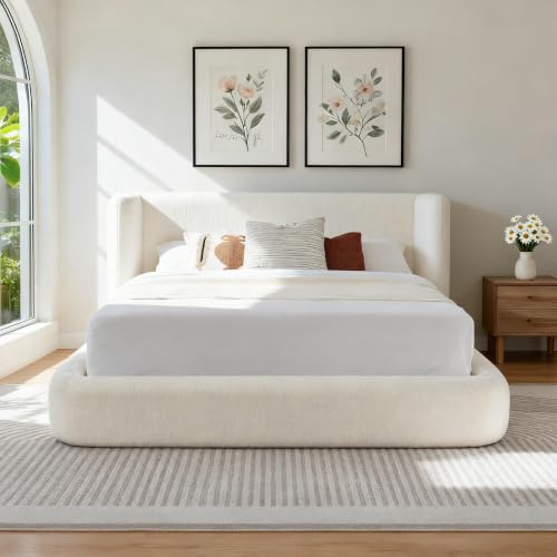 Queen Cloud Upholstered Bed Frame with Wingback Headboard (C01), view 8