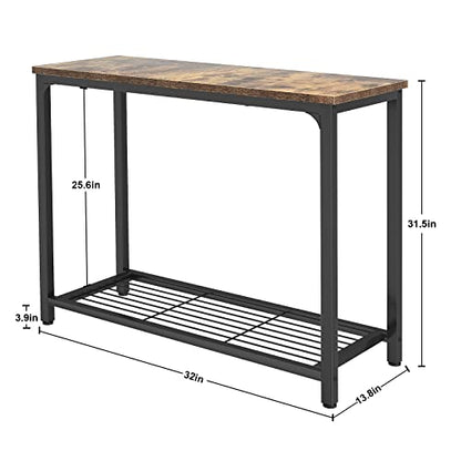 Small Console Table Sofa Table with Mesh Shelves, 2 Tier Entryway Table Foyer Table for Entryway, Front Hall, Hallway, Sofa, Couch, Living Room, Bar, Kitchen, 32 Inch, Rustic Brown