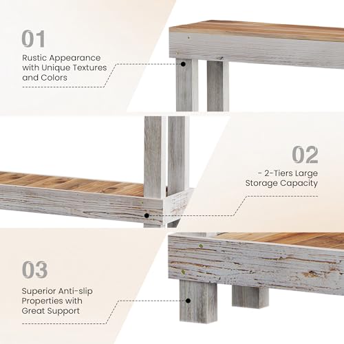 46-Inch Long Console Table, Farmhouse Console Sofa Table, Solid Wood Entryway Table for Hallway, Living Room, Entrance, 2 Tiers, Easy Assembly, Classic White