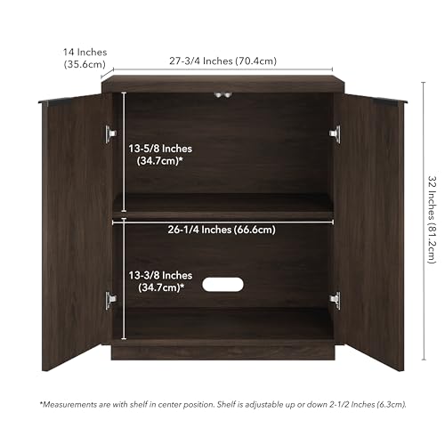28" Fluted Wooden Accent Cabinet, Ribbed Modern Sideboard Buffet Cabinet with 2 Doors and an Adjustable Shelf for Living Room, Dining Room, Bedroom or Entryway, Rich Brown