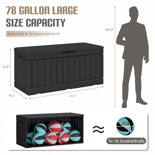 78 Gallon Outdoor Deck Box Large Resin Storage Box for Patio Furniture Cushions and Garden Tools (Black)
