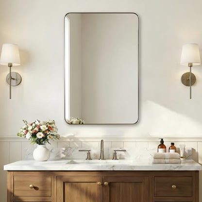Brushed Champagne Bronze Mirrors for Bathroom Sink, 24x36 Inch Bathroom Vanity Mirror with Rectangular Metal Frame-Modern Clean Design with Superior Stainless Steel Frame