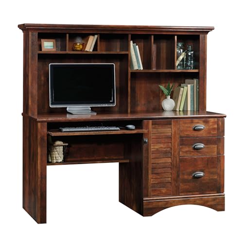 Harbor View Home Office Computer Desk with Hutch, Keyboard Tray, in Curado Cherry finish