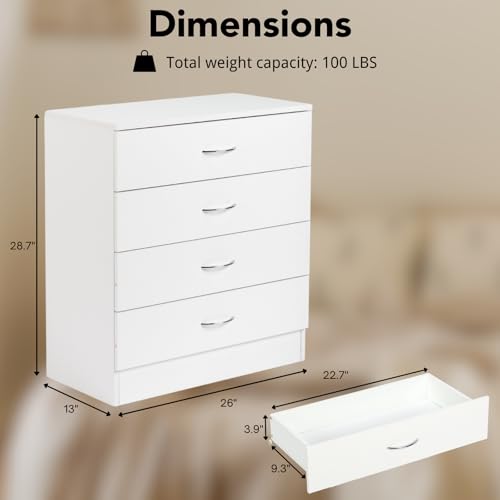 White 4 Drawer Dresser, Modern Small Chest of Drawers, view 4