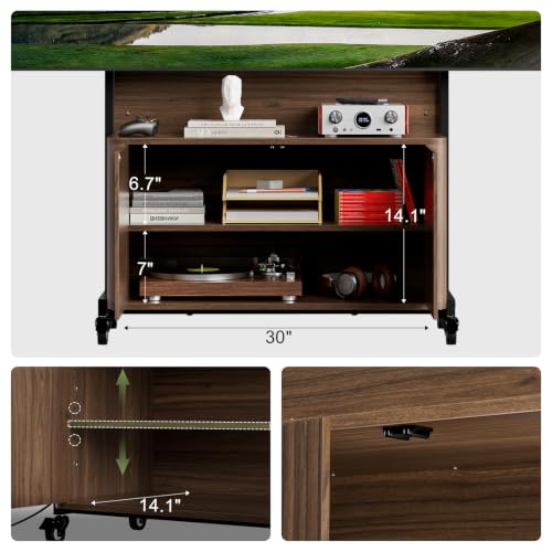 Rolling TV Stand with Mount for 32-75 Inch, Walnut, view 7