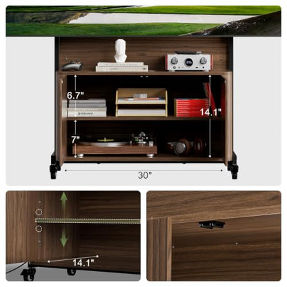 Rolling TV Stand with Mount for 32-75 Inch, Walnut, view 7