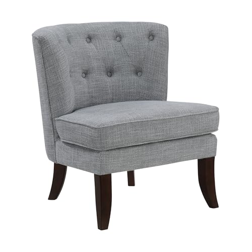Accent Chair, Textured Fabric Upholstered Armless Chair with Solid Wood Legs, Button Tufted Curved Back for Living Room/Bedroom/Office/Waiting Area, Dark Gray