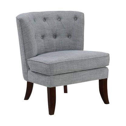 Accent Chair, Textured Fabric Upholstered Armless Chair with Solid Wood Legs, Button Tufted Curved Back for Living Room/Bedroom/Office/Waiting Area, Dark Gray