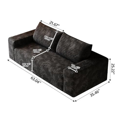 63" Cloud Loveseat Boneless Sofa Couch in a Box, No Assembly Required 2 Seater Foam Compression Couches, Modern Living Room Floor Sofa Couch Corduroy Small Love Seat