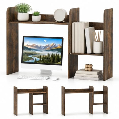 Extendable Desktop Bookshelf, Dorm Desk Hutch (Rustic Brown), view 2