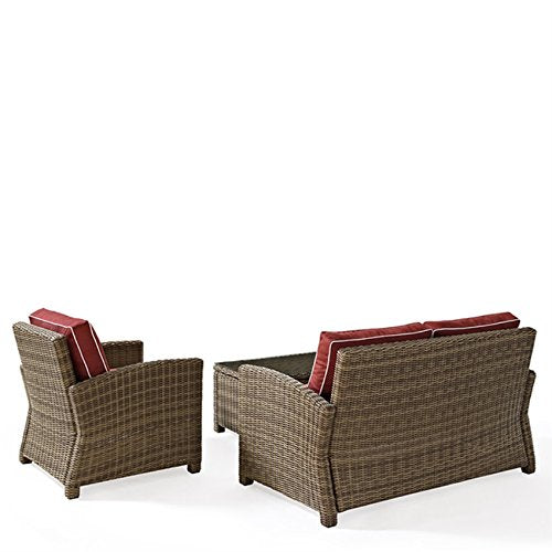 s Bradenton Collection | Exquisite All-Weather Wicker Outdoor Seating Set | Loveseat, Arm Chair & Glass Top Table | Durable & UV-Resistant Cushions