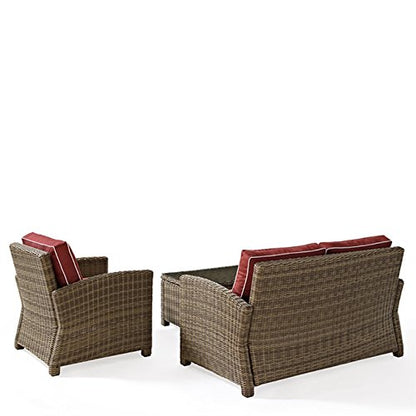 s Bradenton Collection | Exquisite All-Weather Wicker Outdoor Seating Set | Loveseat, Arm Chair & Glass Top Table | Durable & UV-Resistant Cushions