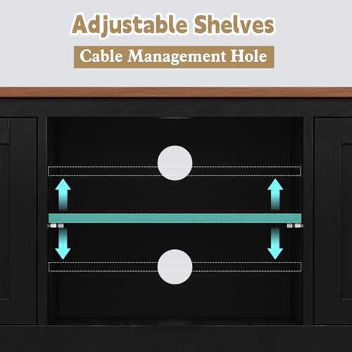 63" TV Stand, Farmhouse Entertainment Center with Storage，Black, view 5
