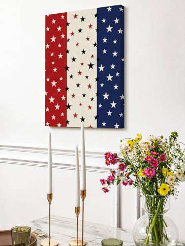NuYeBiofx Independence Day Stripes and Stars Canvas Wall Art Prints,48"x32" Framed Picture Artwork Vintage USA Flag Star Printed Canvas Oil Painting for Living Room Bedroom Office,Ready to Hang