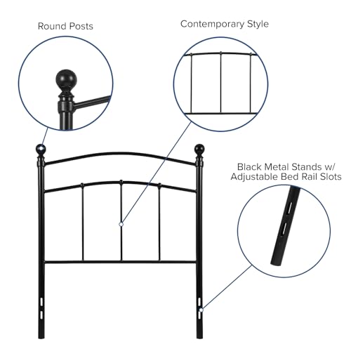 Woodstock Decorative Black Metal Twin Size Open Slat Headboard with Round Posts