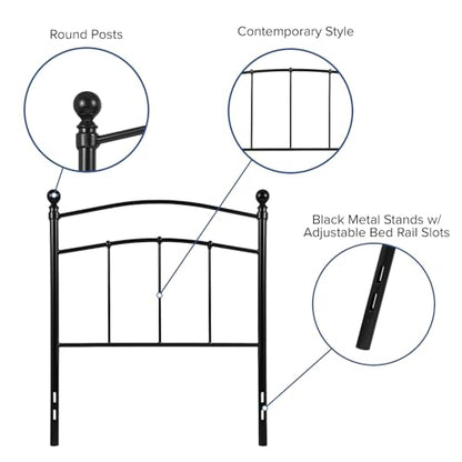 Woodstock Decorative Black Metal Twin Size Open Slat Headboard with Round Posts